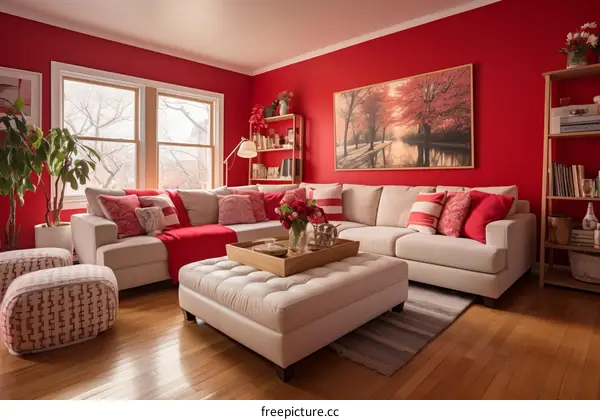 red living room interior design