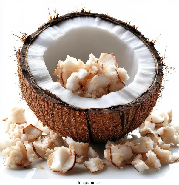 Freshly Cut Coconut with Shredded White Flesh