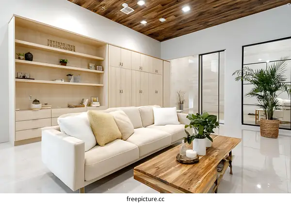 Modern Living Room with Light Wood Accents