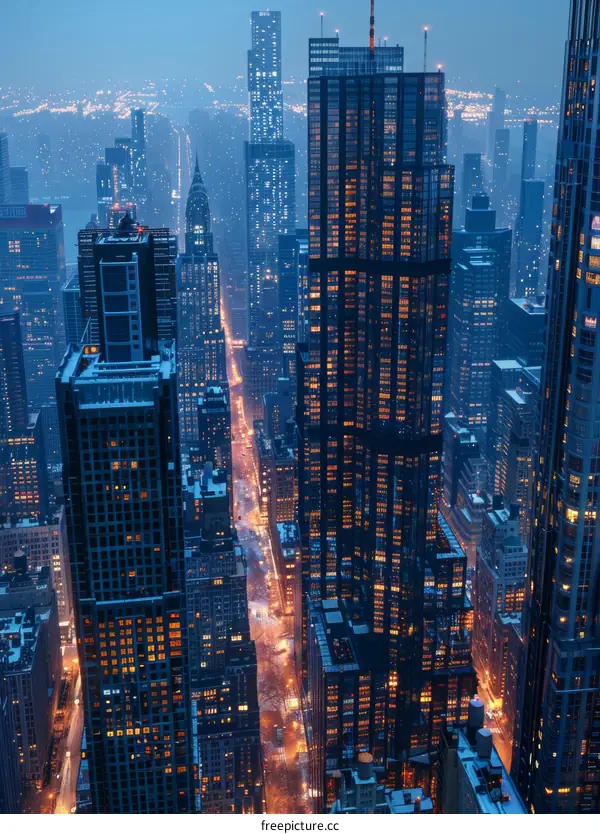 New York City Skyline at Dusk with Snow