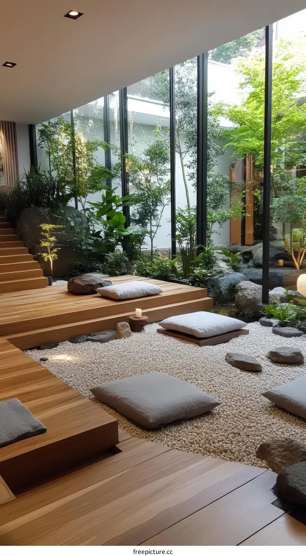 Zen Garden Interior Design with Wooden Flooring