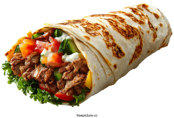 [Transparent Background PNG]Delicious Mediterranean Wrap with Grilled Meat and Vegetables