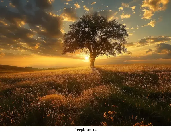 Lonely Tree in a Golden Wheat Field