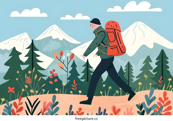 Man Hiking in Mountains With Backpack
