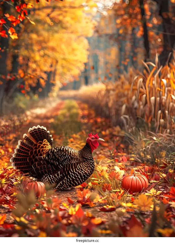 turkey in the fall forest