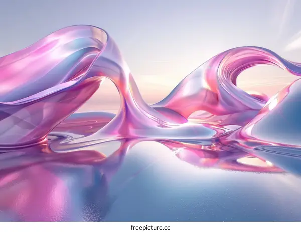 Abstract Landscape in Pink and Blue with Reflective Surface