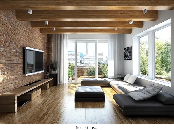 Modern Living Room with Brick Wall