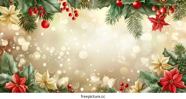 Christmas decoration with gold leaves and Santa ornament