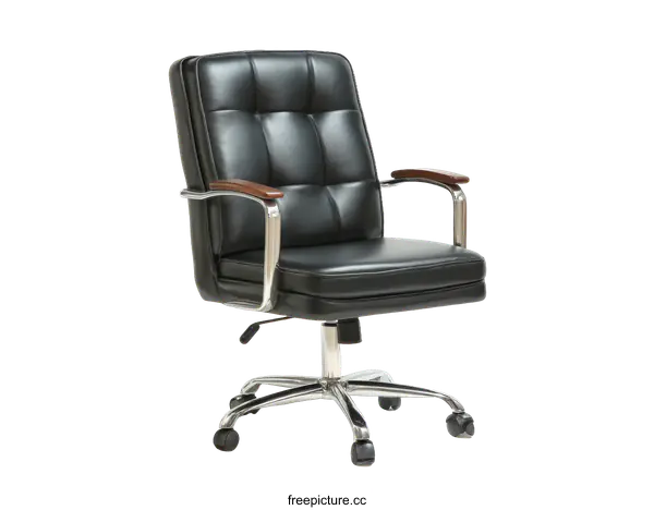 [Transparent Background PNG]Modern Black Leather Office Chair with Wood Arms