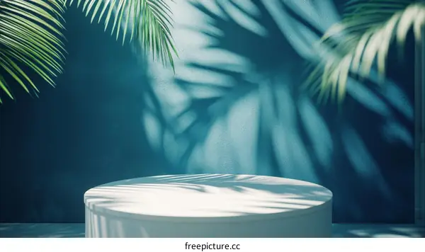 Empty Round Display Podium with Tropical Shadow