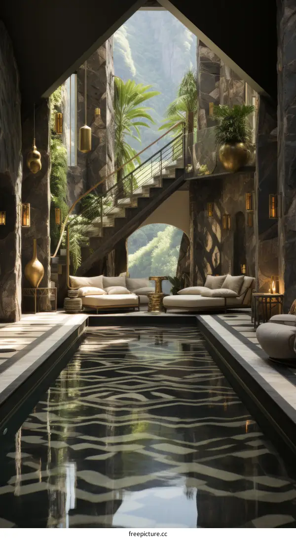 Luxurious indoor pool with amazing nature view