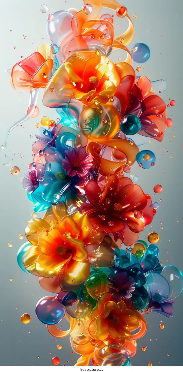 Colorful flowers and bubbles