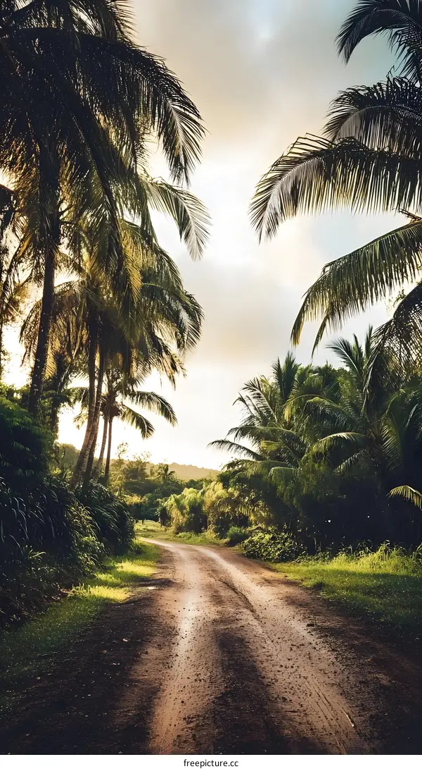Dirt Road through Tropical Palm Trees