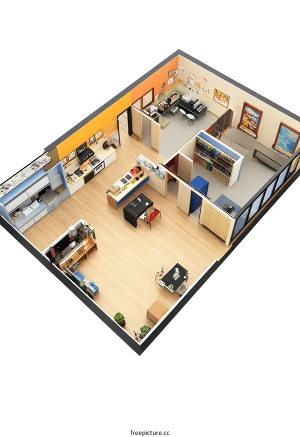 Top View 3D Illustration of Modern House Interior Design