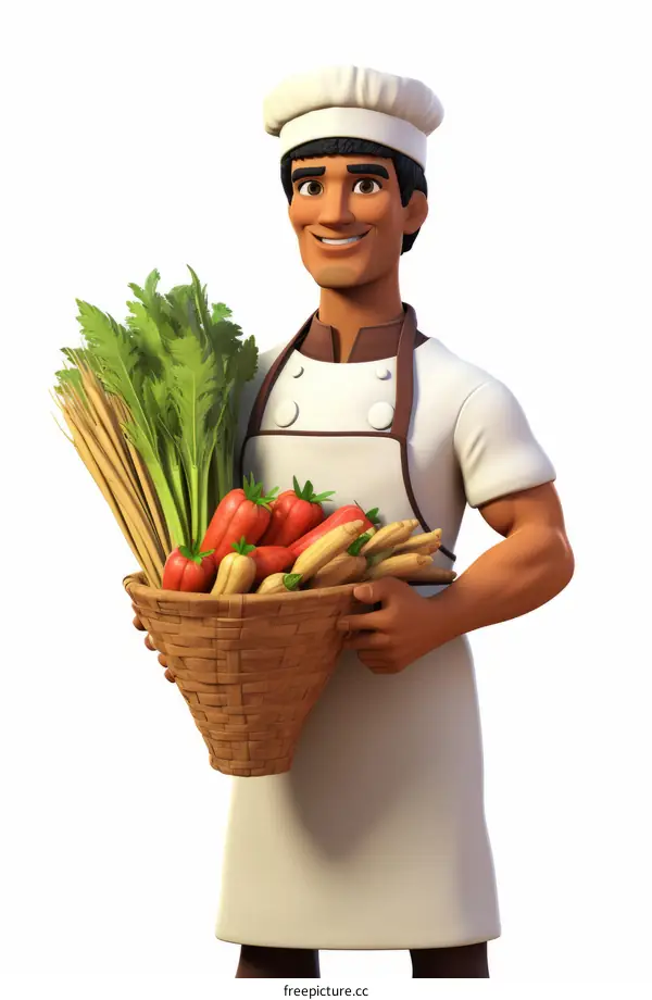 Chef with a Basket of Vegetables