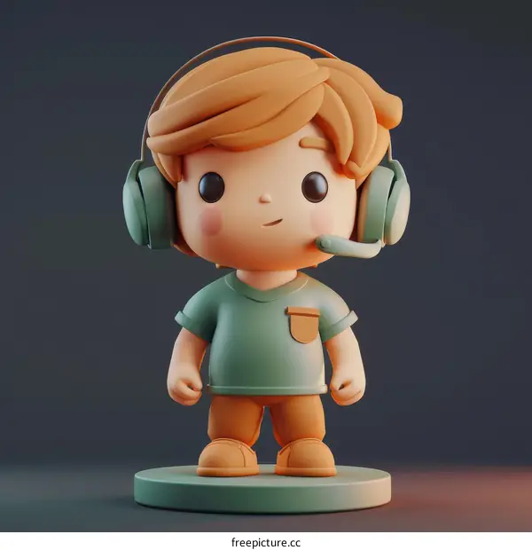 3D illustration of a cute cartoon boy wearing headphones