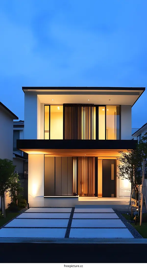 Modern Two Story House Exterior With Wooden Accents