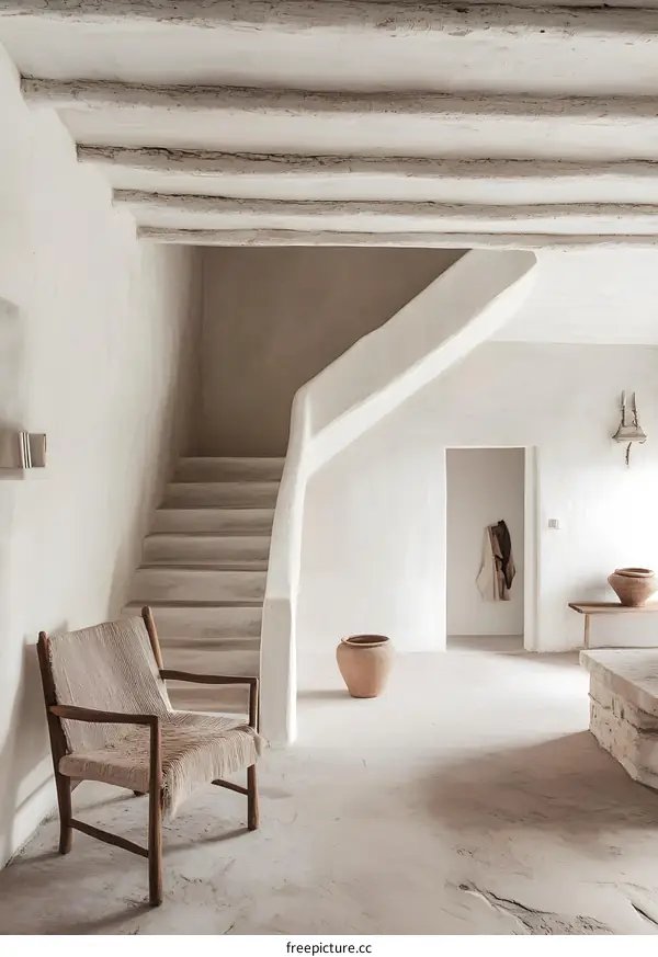 Minimalist Interior Design with White Walls and Wooden Beams