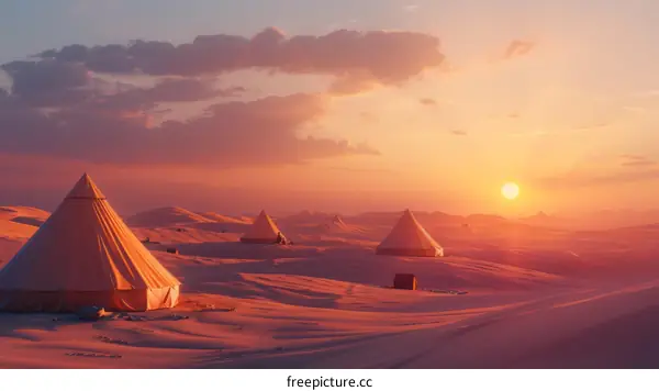 Luxury desert camping under the setting sun