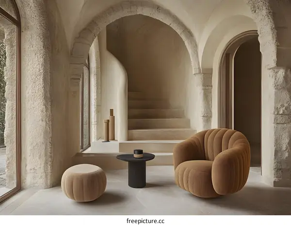 Modern Interior Design with Archways and a Comfortable Chair