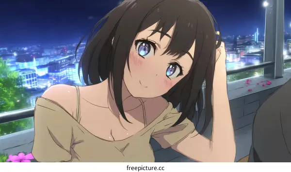 Anime Girl at Night City View