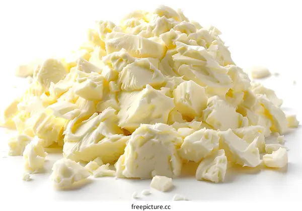 Close-up image of a pile of white chocolate