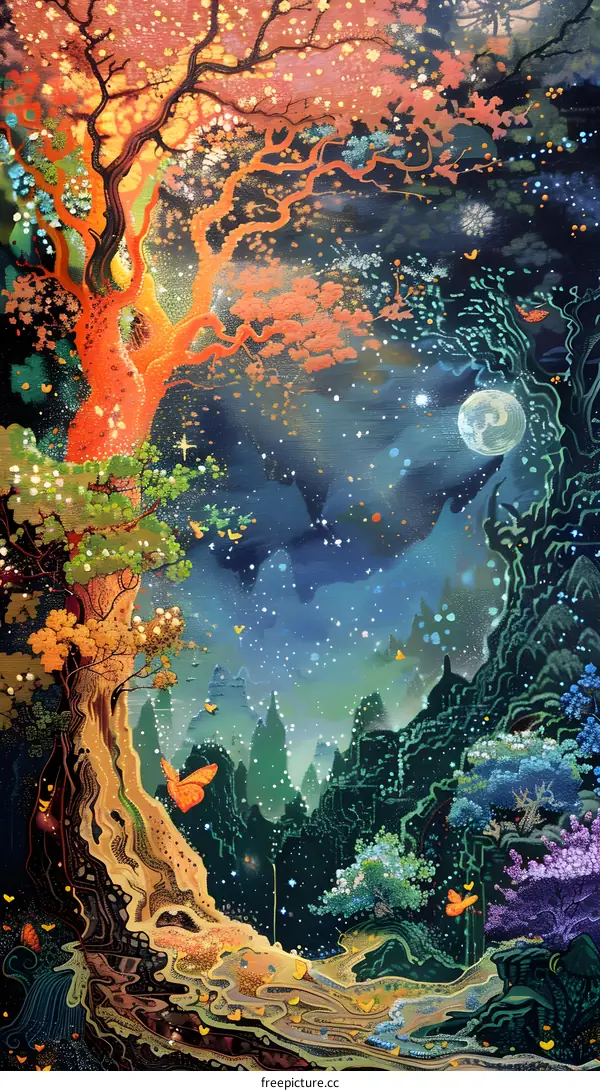 Fantasy Landscape with Tree and Moon