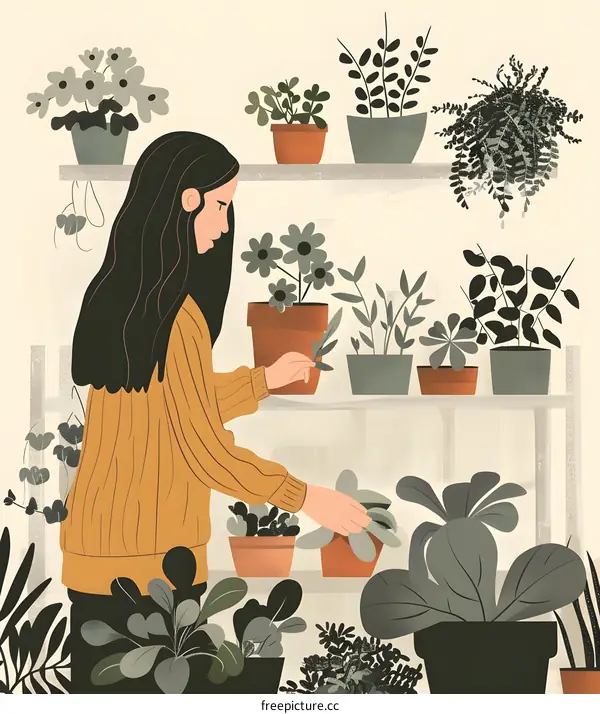 Woman Caring for Indoor Plants