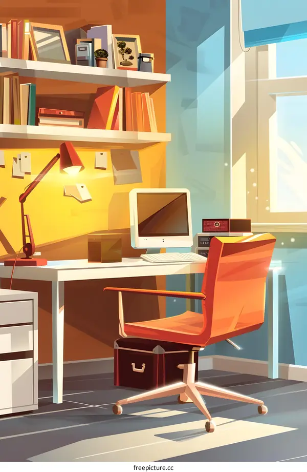 Cartoon Illustration of a Home Office Workspace