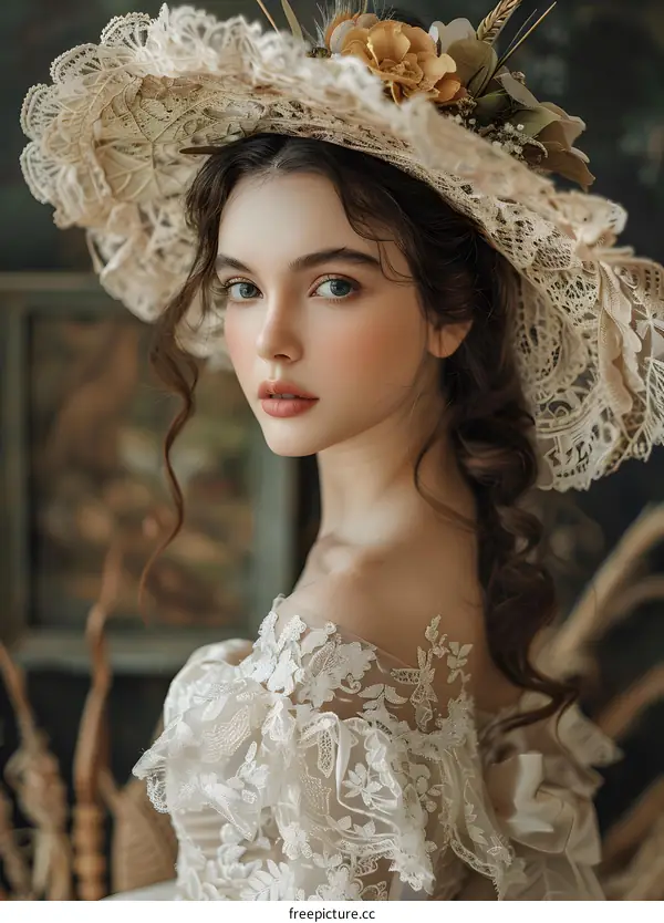Girl with a lace dress and a lace hat