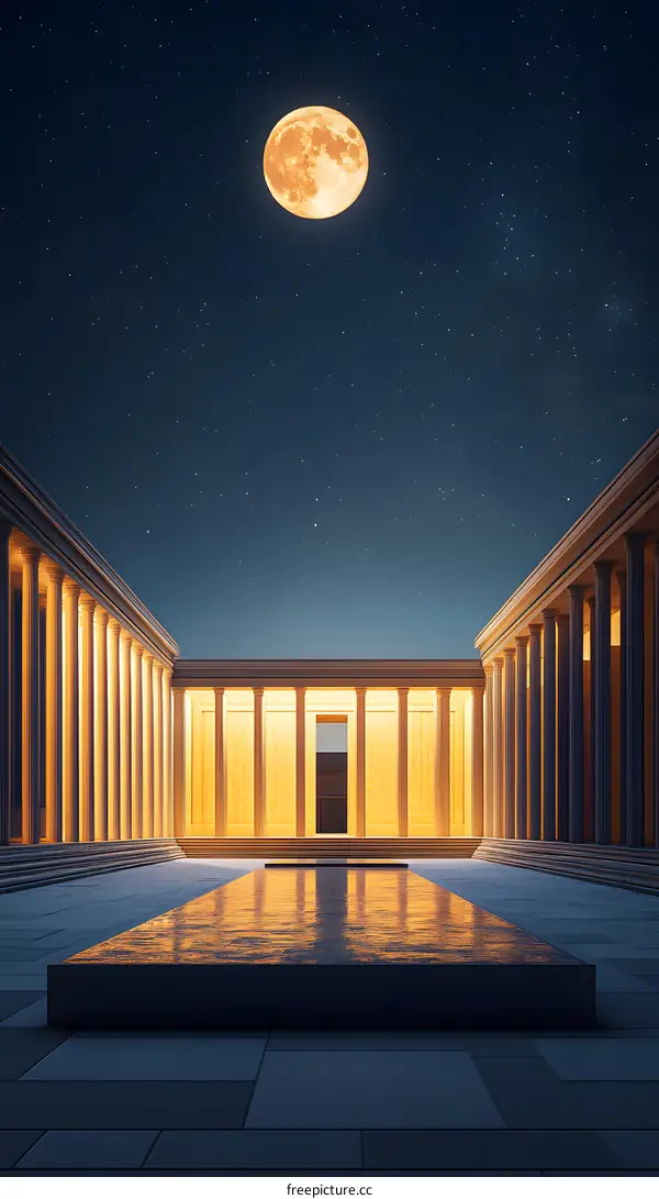 Golden Columns Under the Moon