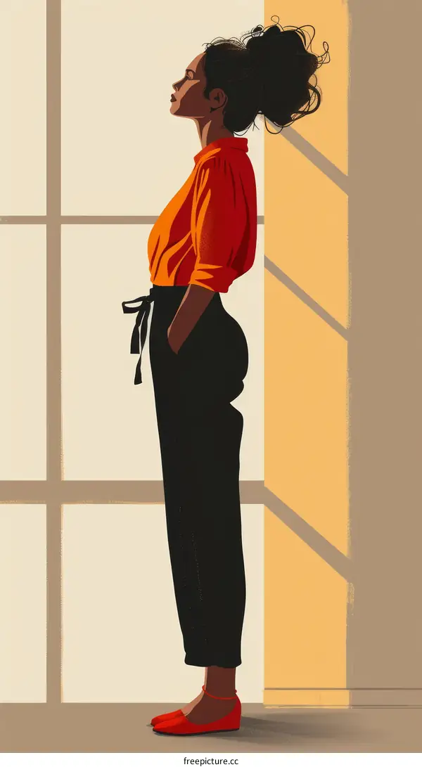 Illustration of a woman standing in front of a window