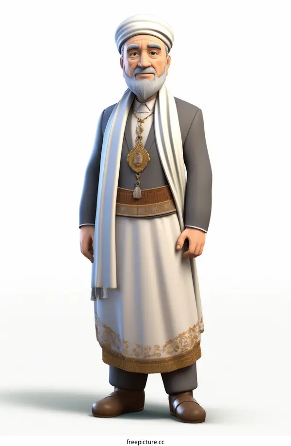 An illustration of a Kurdish man in traditional clothing