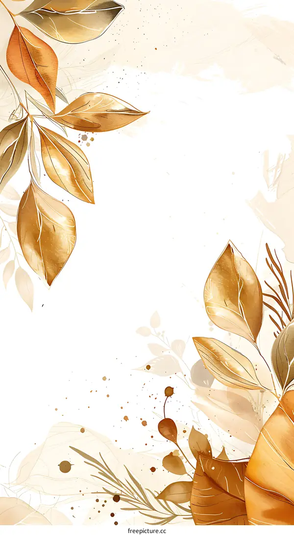 Watercolor Painting of Golden Leaves