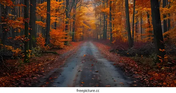 The colorful path through the autumn forest