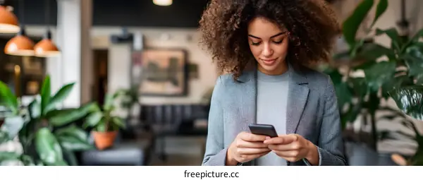 African American Woman Using Phone in Modern Office