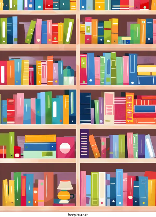 Colorful Books on Wooden Bookshelf