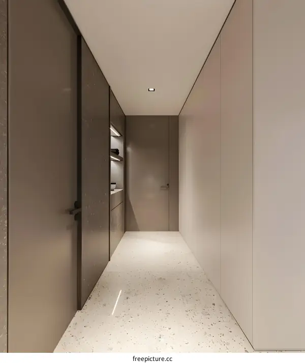 Modern Minimalist Interior Design Hallway with White Walls and Terrazzo Flooring