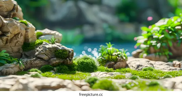 Close up Green Moss Rocks with Blurred Background