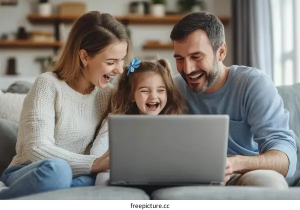 Happy Family Watching Laptop Together