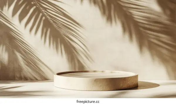 Beige Minimalist Product Display with Palm Leaf Shadows