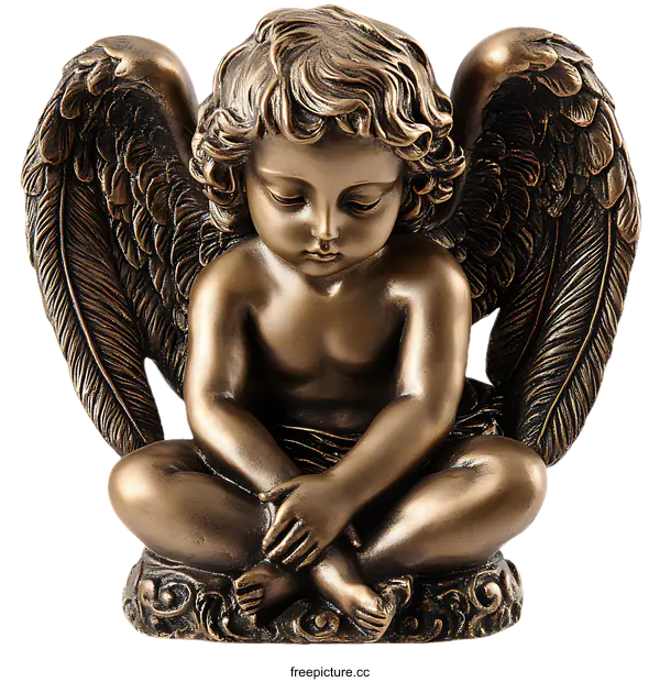 [Transparent Background PNG]Bronze Angel Figurine with Wings