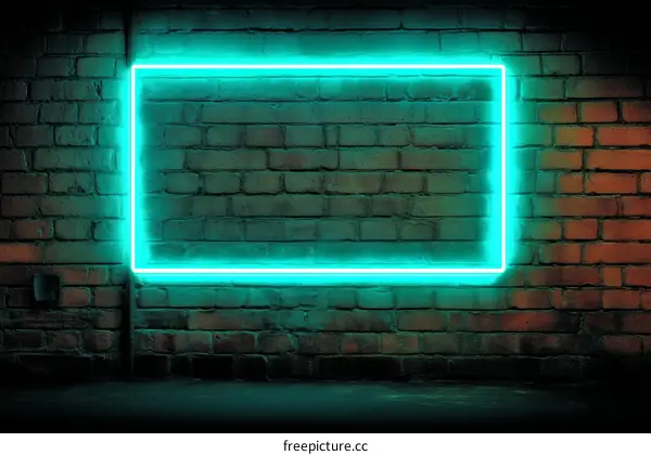 Neon Light Rectangle Frame on Brick Wall