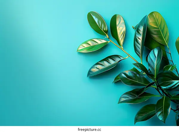 Green Leaves on a Turquoise Background