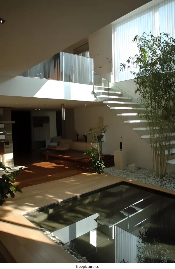 Modern Home Interior Design With Pool and Staircase