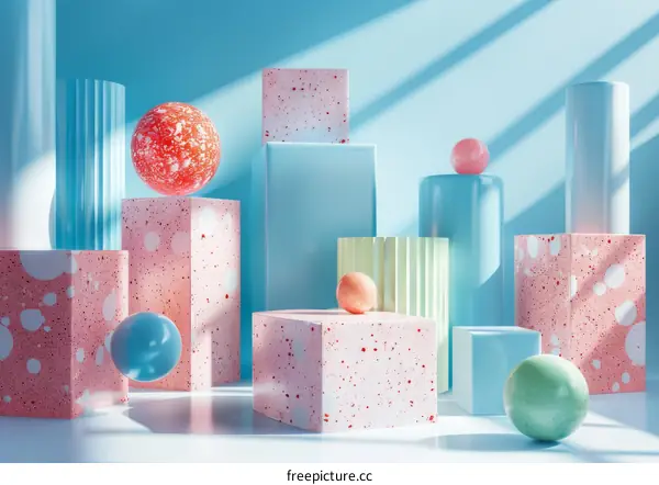 Abstract Geometric Shapes Composition in Pastel Colors