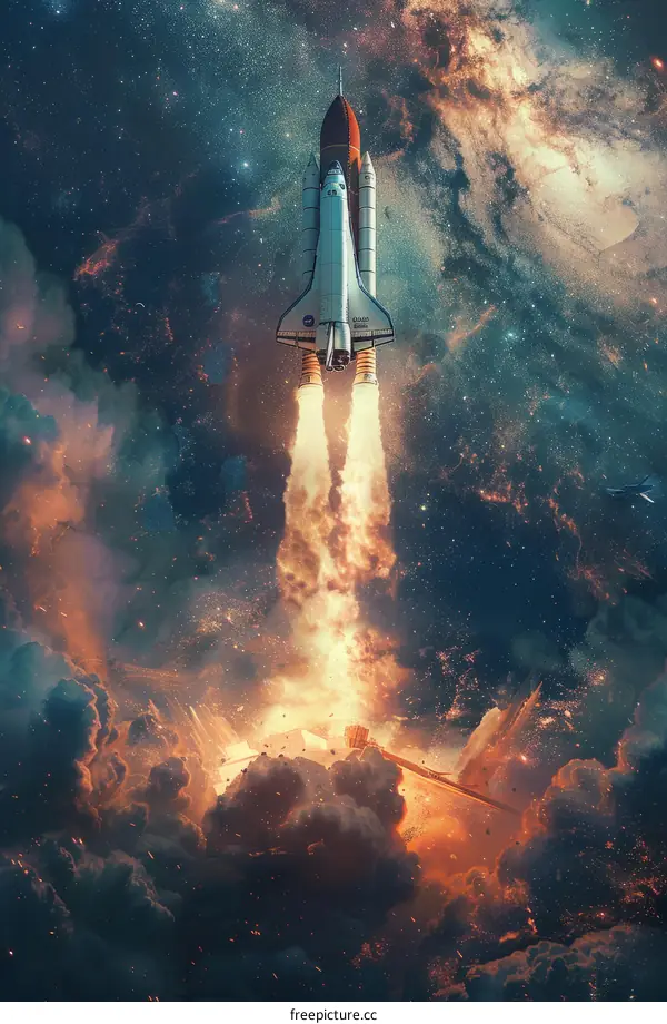 Space Shuttle Atlantis launching into space