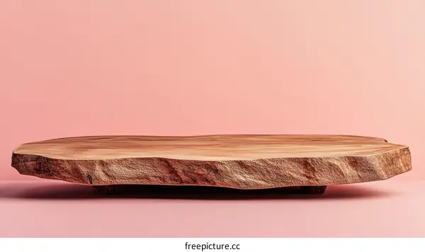 Wooden Slab Display Platform Against Pink Background