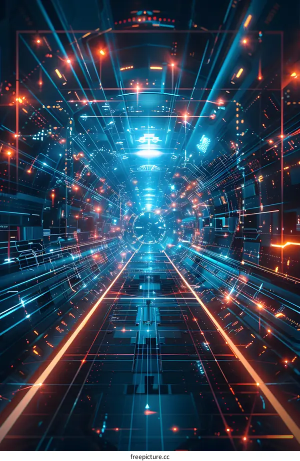 Abstract Digital Tunnel with Glowing Lines