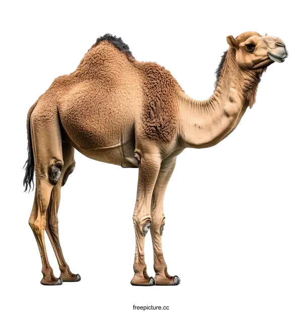 [Transparent Background PNG]Single Dromedary Camel Standing on White Background